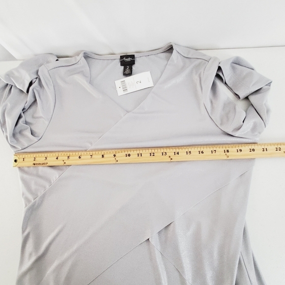 Chico's Travelers Liquid Shimmer Layered Top Size L in Feather Stone NEW Stretch - Picture 7 of 13